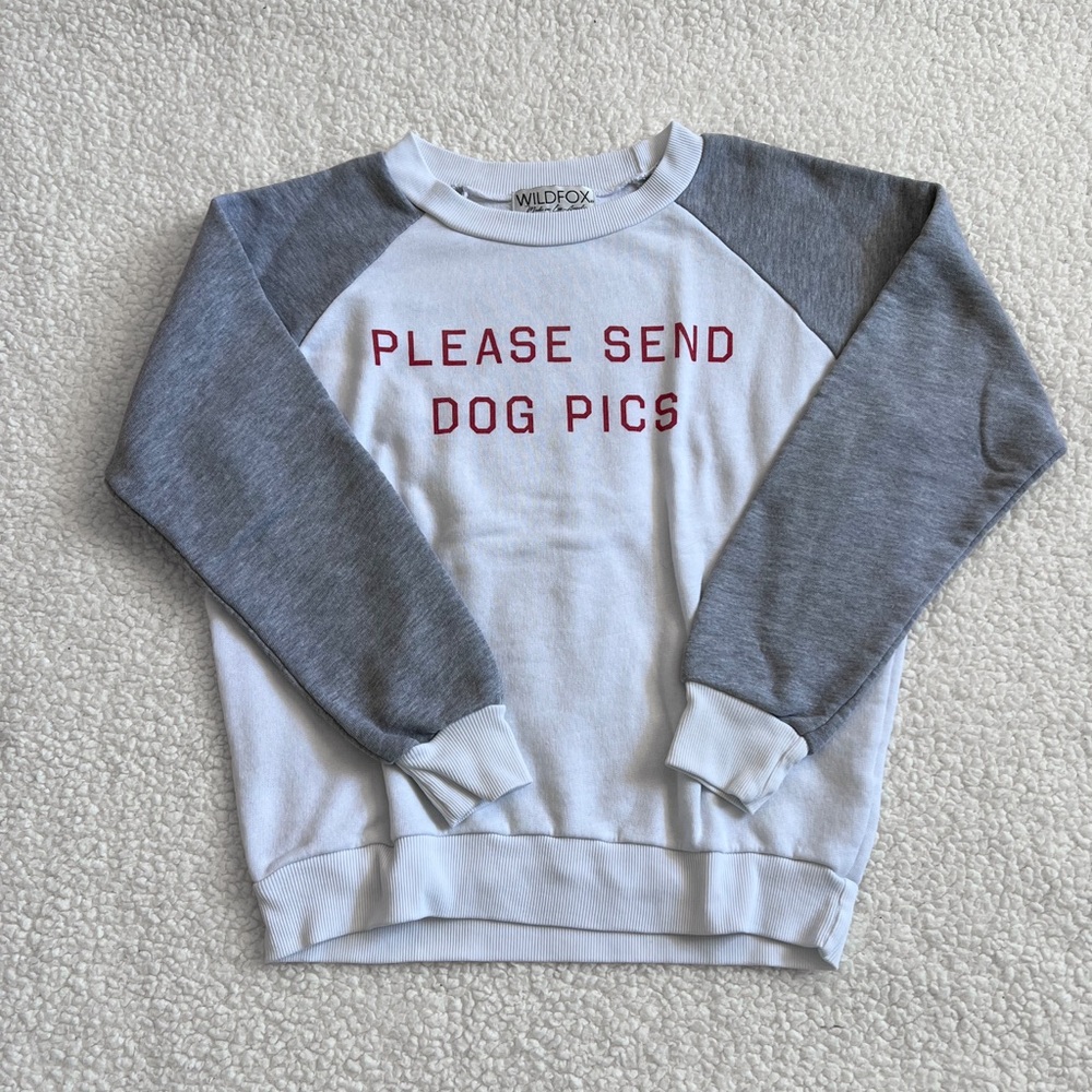 Wildfox crewneck sweatshirt small please send dog pics grey white